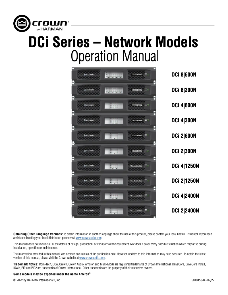 Page 1 de la notice Manuel utilisateur Crown DCi 2|2400N