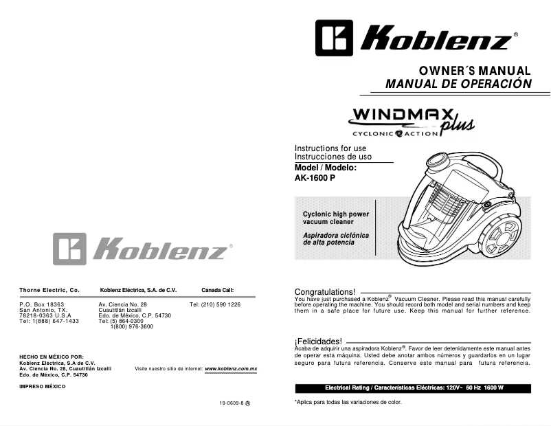 Page 1 de la notice Manuel utilisateur Koblenz Windmax Plus AK-1600 P