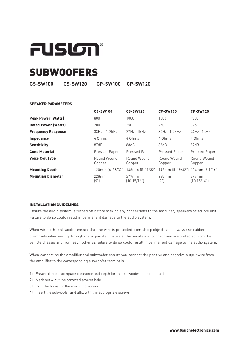 Page n°1 - Manuel utilisateur Fusion CS-SW100