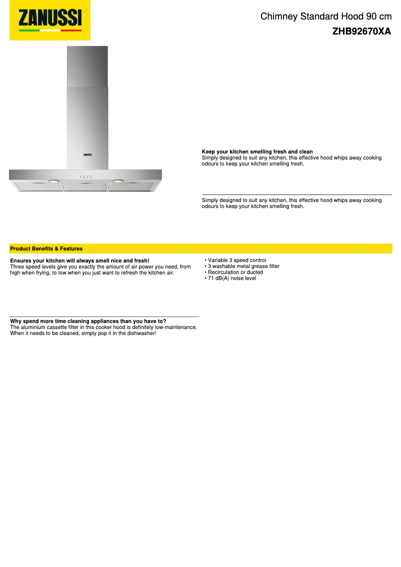 Page n°1 - Fiche technique Zanussi ZHB92670XA