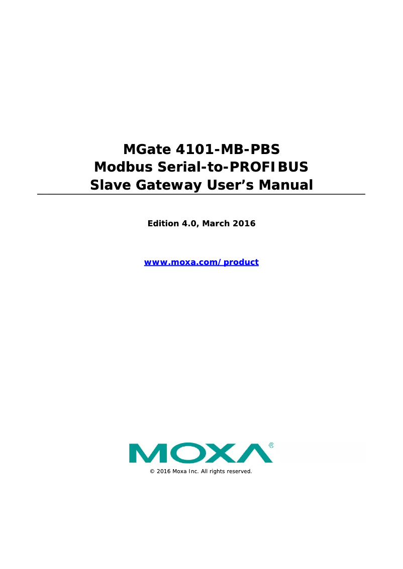 Page n°1 - Manuel utilisateur Moxa 4101-MB-PBS
