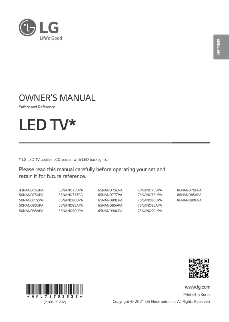 Página 1 del manual Manual de usuario LG 86NANO85APA