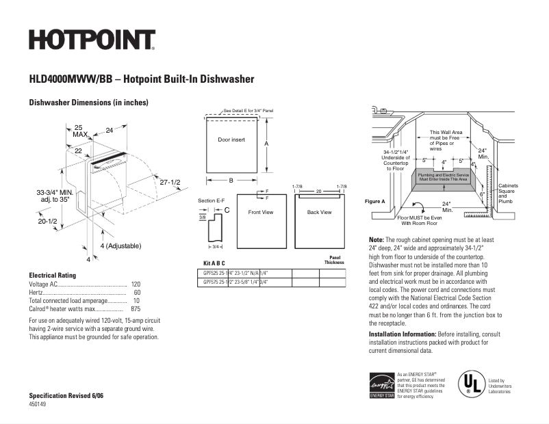 Page 1 de la notice Fiche technique Hotpoint HLD4000MWW