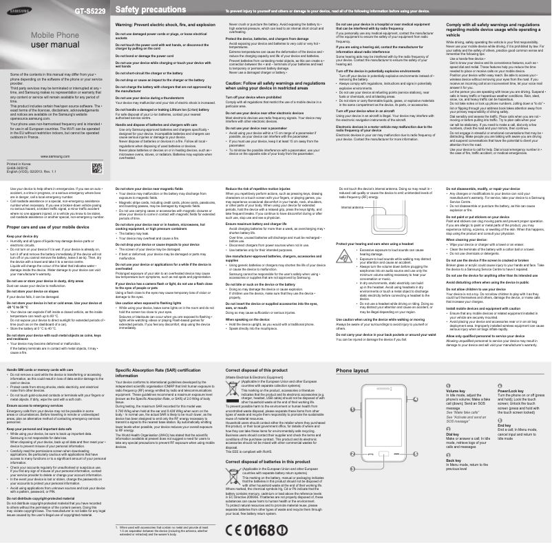 Page 1 de la notice Manuel utilisateur Samsung Star 3 GT-S5229