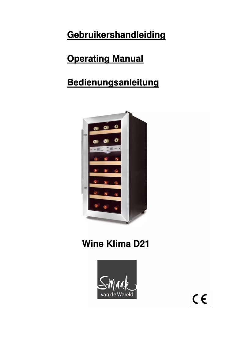 Page 1 de la notice Manuel utilisateur Wine Klima D21