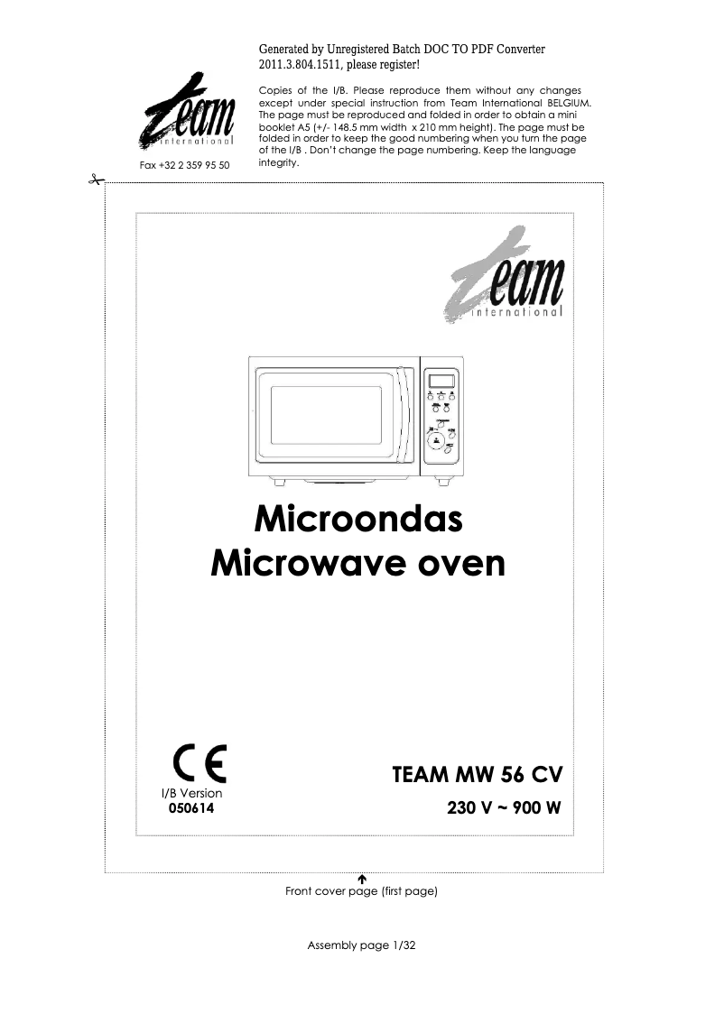 Image de la première page du manuel de l'appareil MW 56