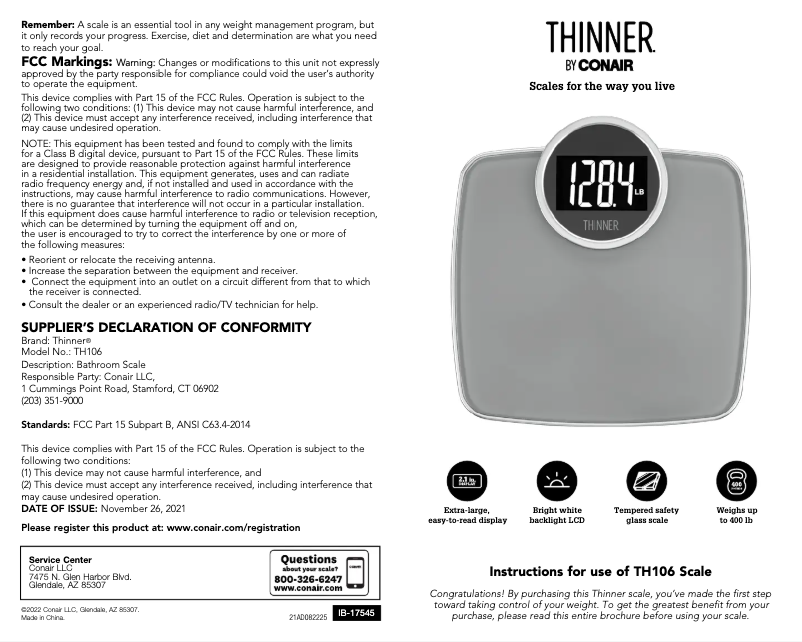 Page 1 de la notice Manuel utilisateur Conair Thinner TH106