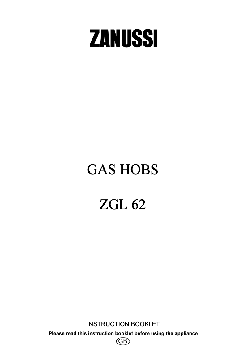 Page n°1 - Manuel utilisateur Zanussi ZGL62IN