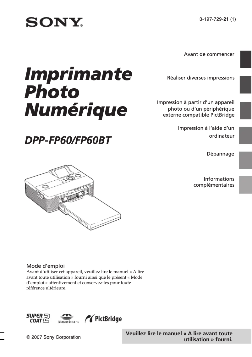 Image de la première page du manuel de l'appareil DPP-FP60BT