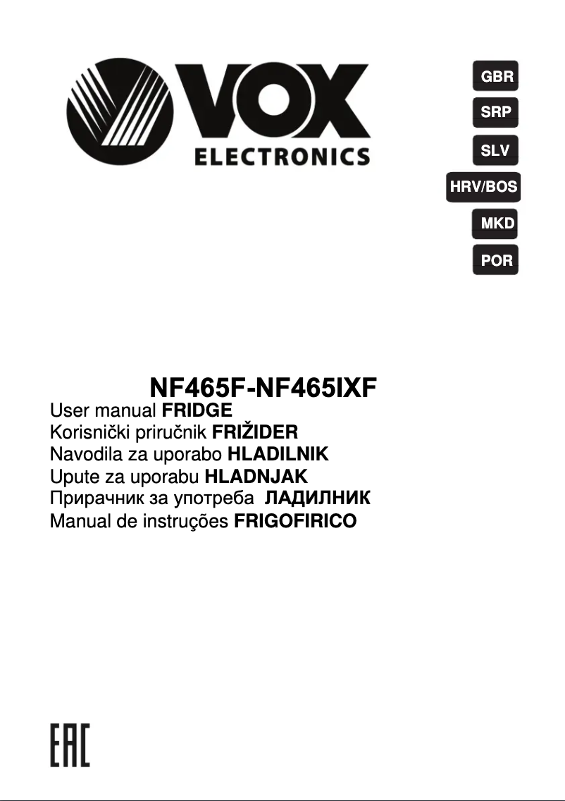 Página 1 del manual Manual de usuario VOX NF 465 IXF