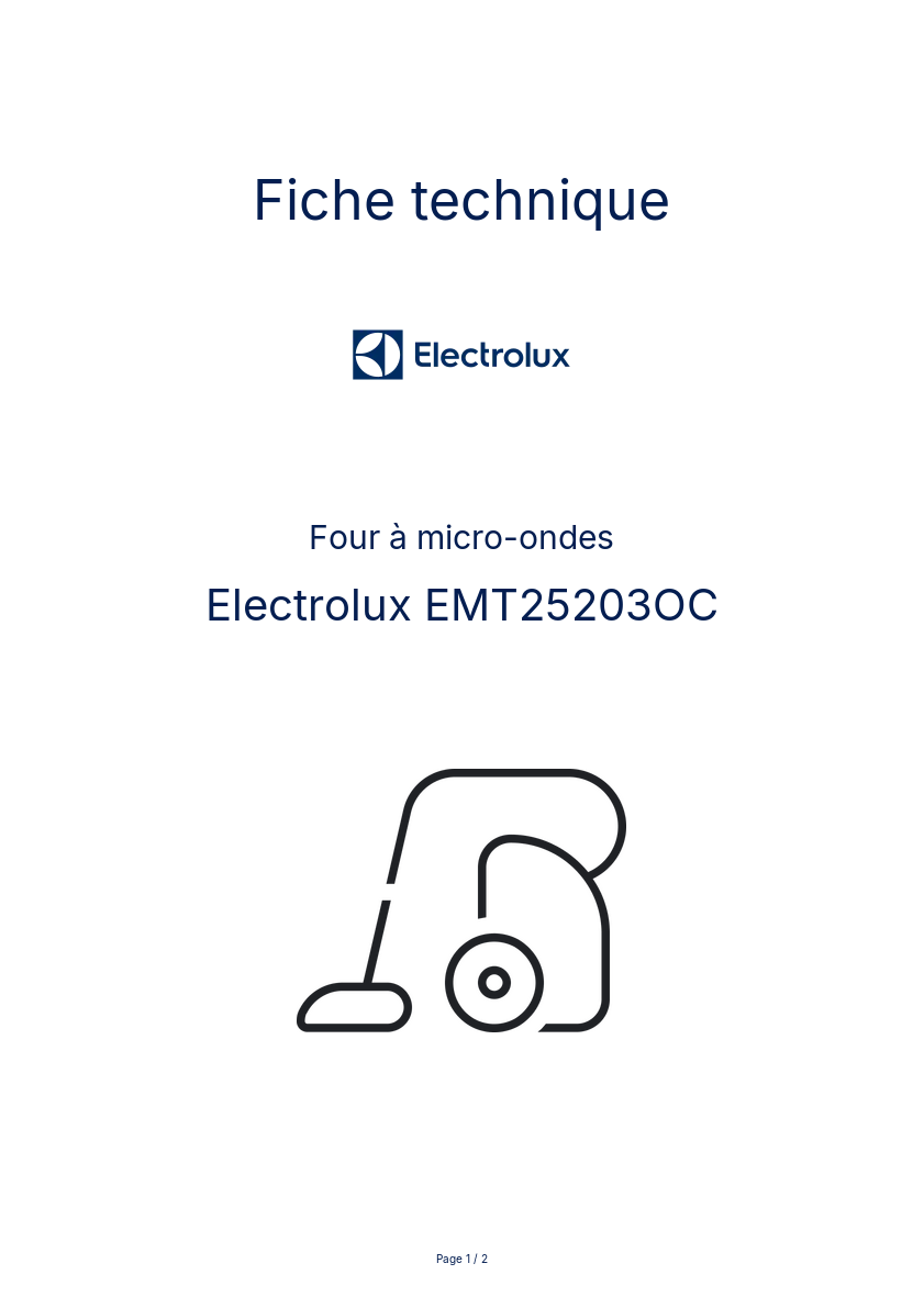 Page n°1 - Fiche technique Electrolux EMT25203OC