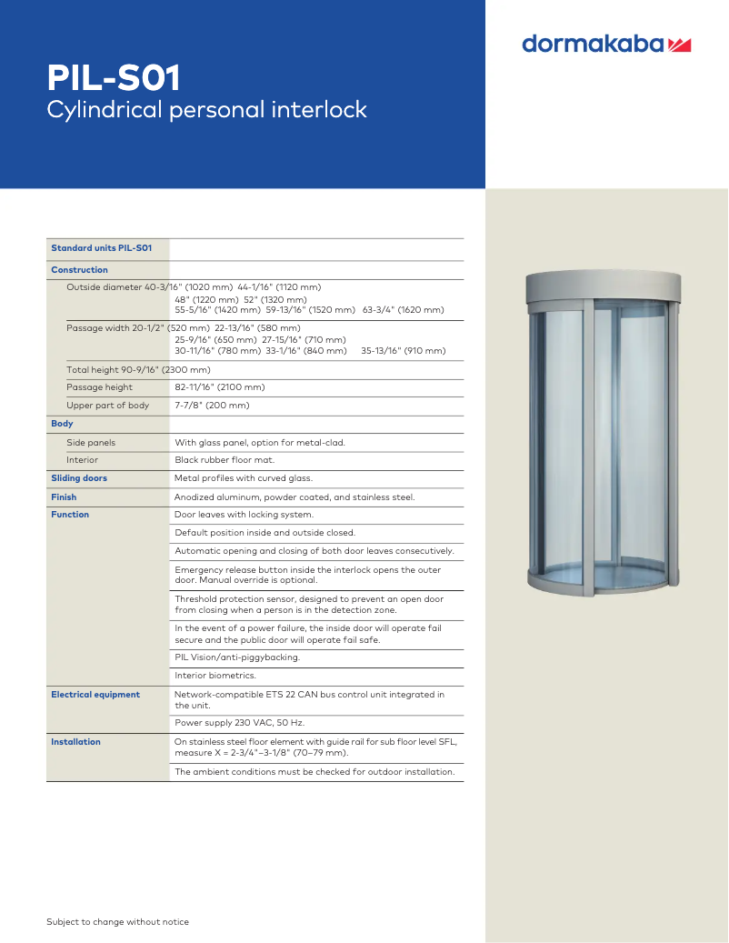 Page n°1 - Manuel utilisateur Dormakaba PIL-S01