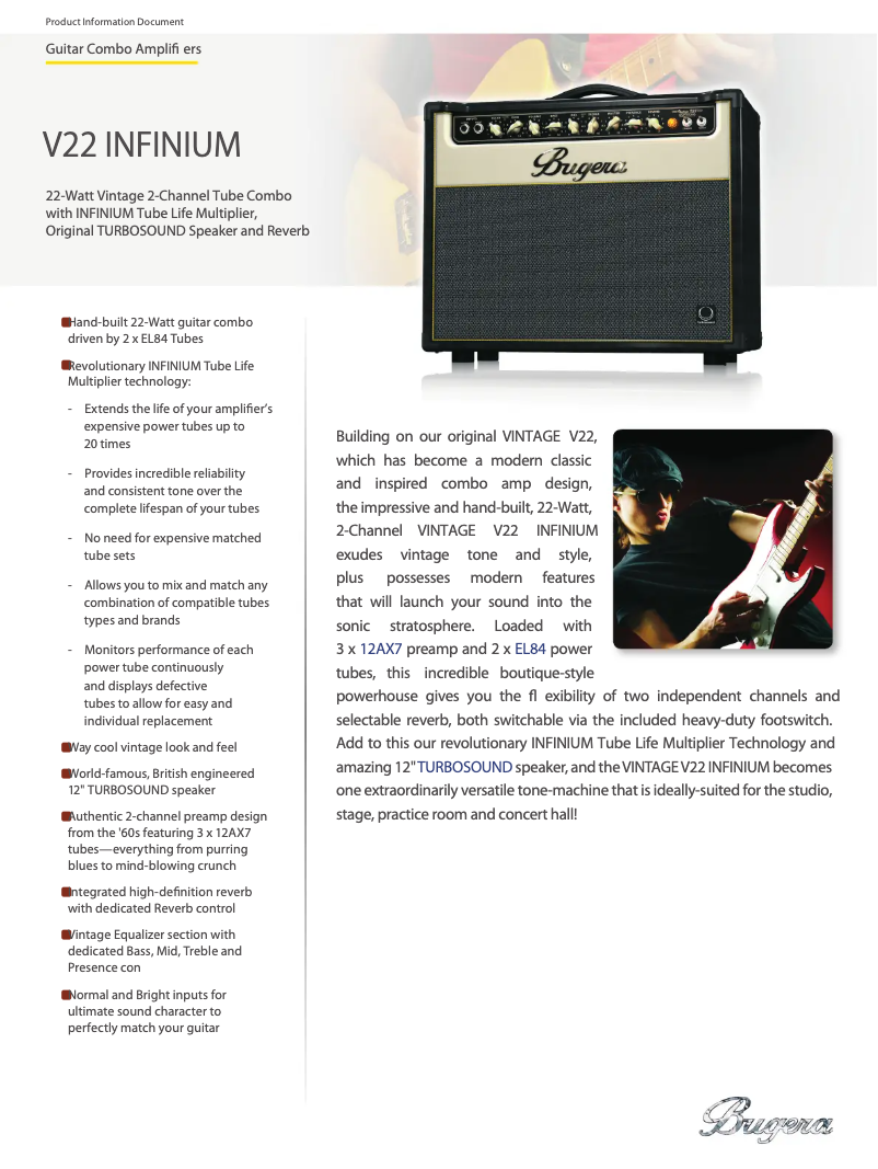 Page 1 de la notice Fiche technique Bugera V22 Infinium