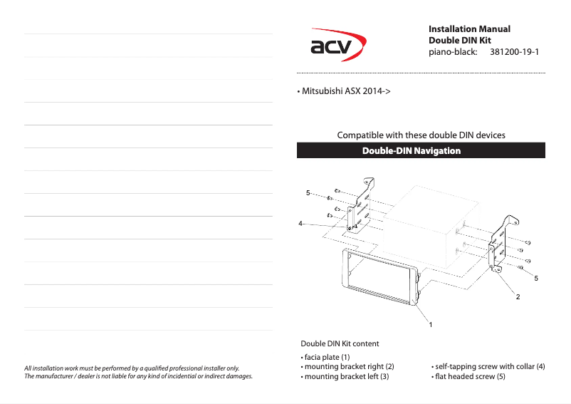 Page n°1 - Manuel utilisateur ACV 381200-19-1