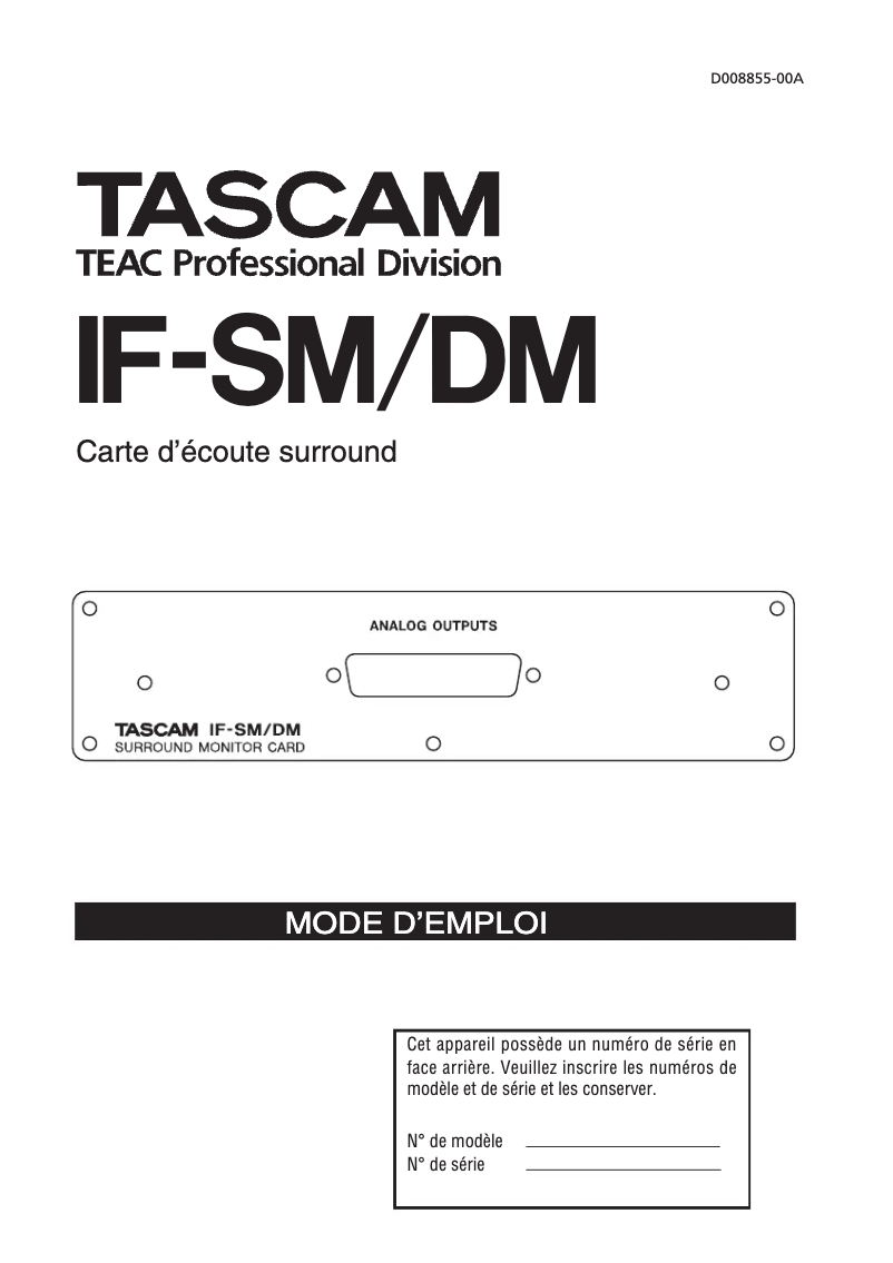 Page 1 de la notice Manuel utilisateur Tascam IF-SM/DM