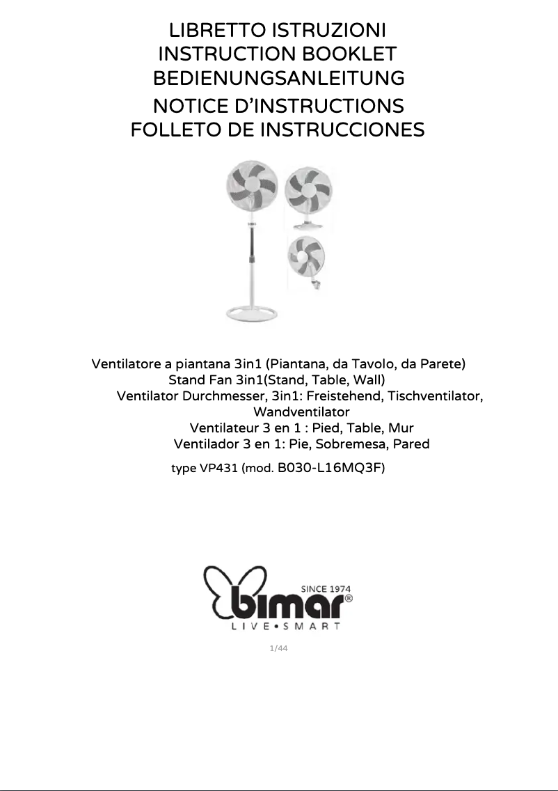 Page n°1 - Manuel utilisateur Bimar VP431