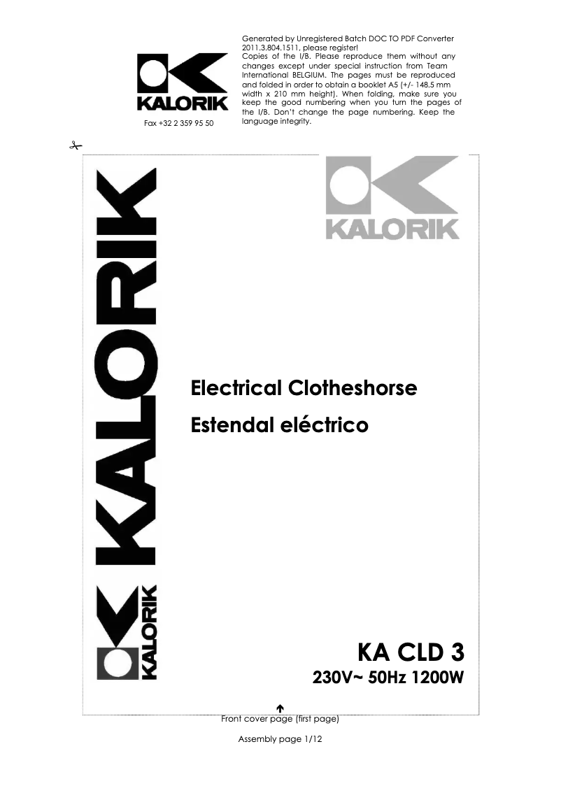 Page 1 de la notice Manuel utilisateur Kalorik KA CLD 3