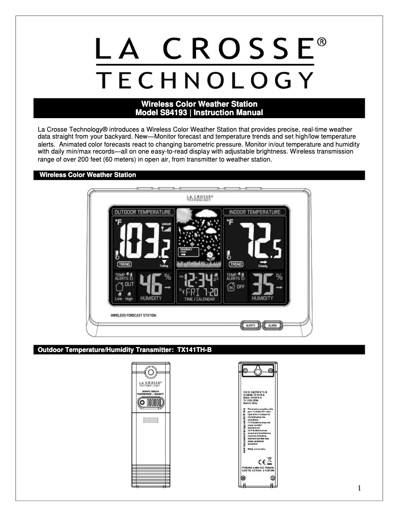 Image de la première page du manuel de l'appareil S84193