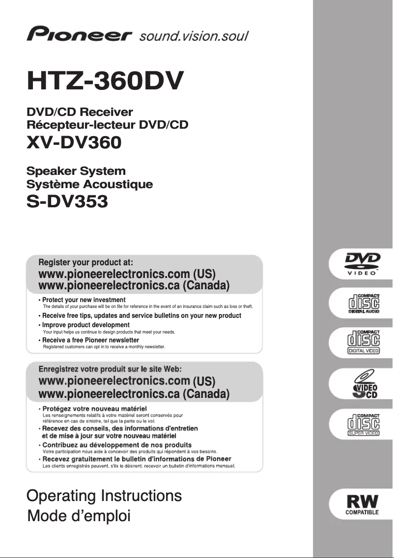 Page n°1 - Manuel utilisateur Pioneer HTZ360DV