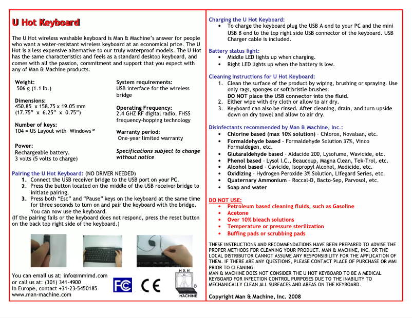 Page 1 de la notice Manuel utilisateur Man & Machine U Hot