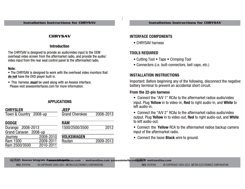 Page n°1 - Manuel utilisateur Metra CHRYSAV