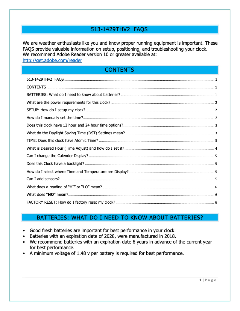 Page n°1 - FAQ La Crosse Technology 513-1429THV2