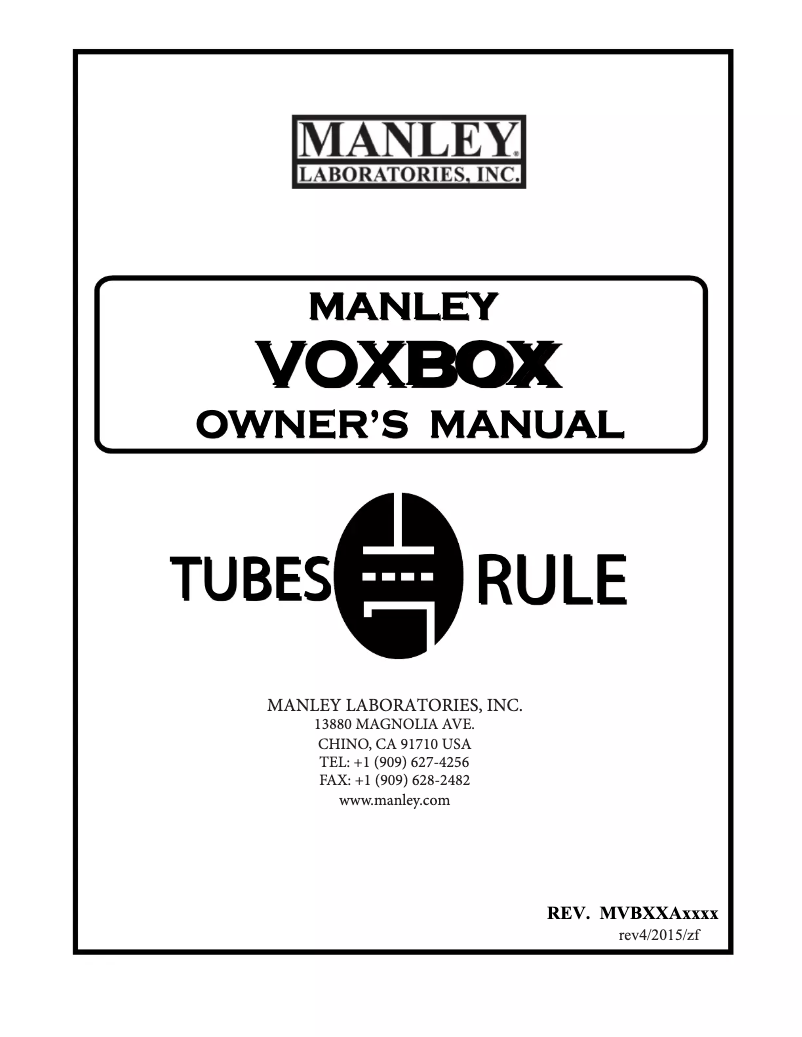 Page 1 de la notice Manuel utilisateur Manley VOXBOX