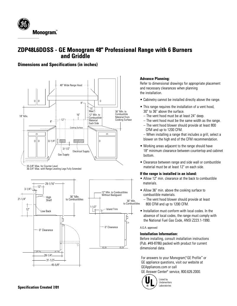 Page n°1 - Fiche technique GE ZDP48L6DDSS