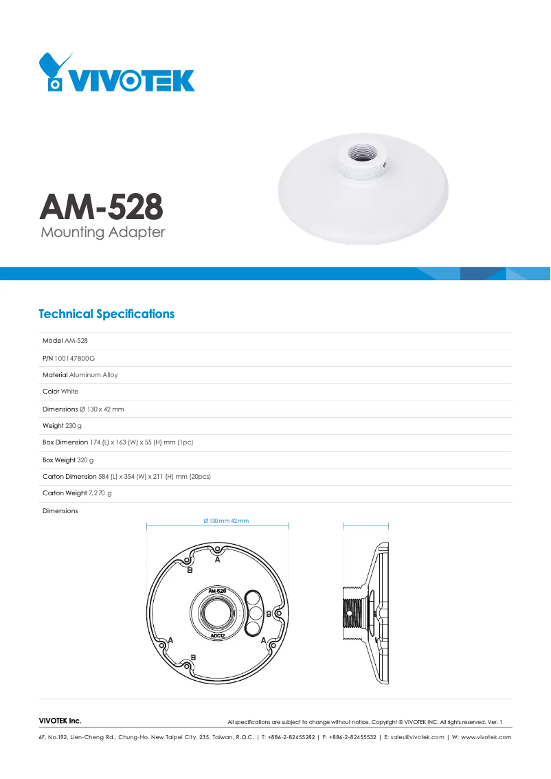 Page 1 de la notice Manuel utilisateur Vivotek AM-528