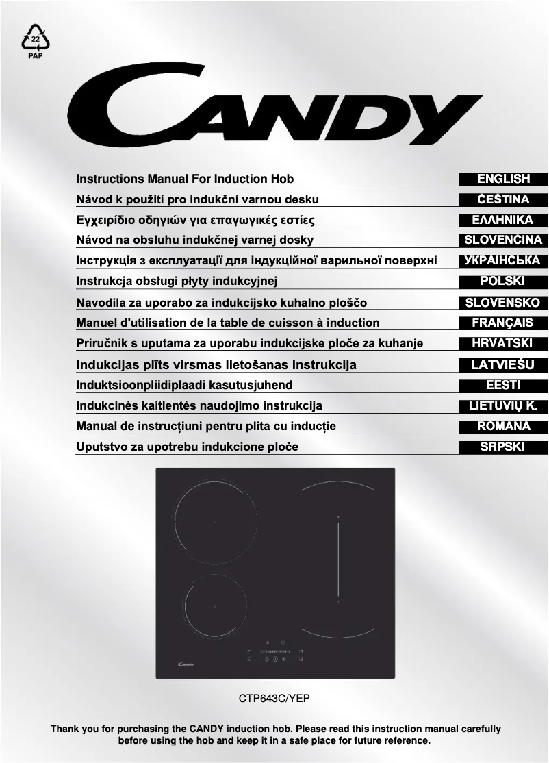 Page 1 de la notice Manuel utilisateur Candy PCI 25BCTP643C