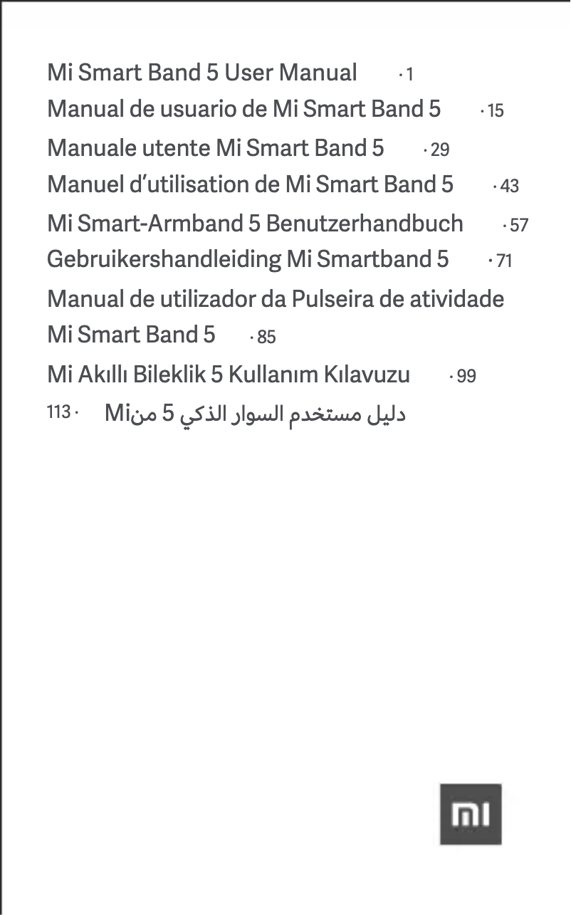 Page 1 de la notice Manuel utilisateur Xiaomi Mi Smart Band 5