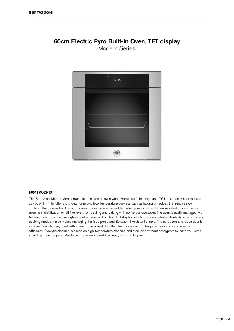 Page n°1 - Fiche technique Bertazzoni F6011MODPTX