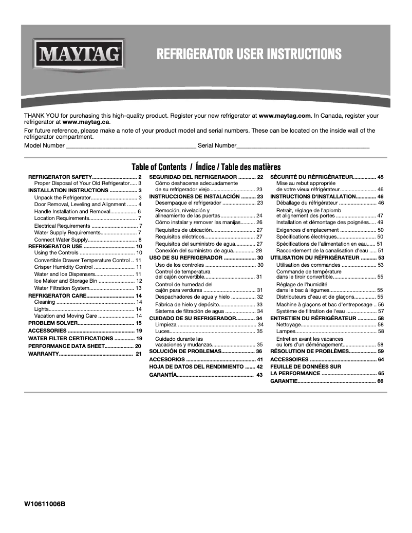 Page n°1 - Manuel utilisateur Maytag MSF25D4MDH