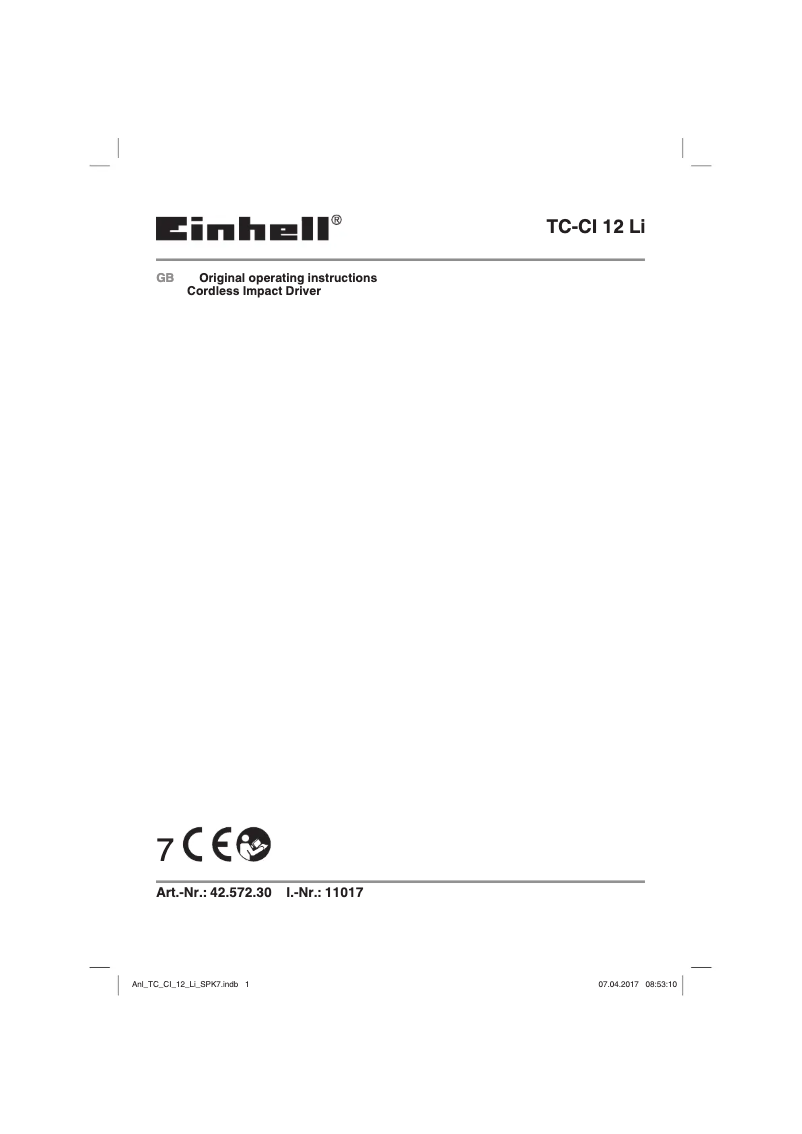 Page n°1 - Manuel utilisateur Einhell TC-CI 12 Li
