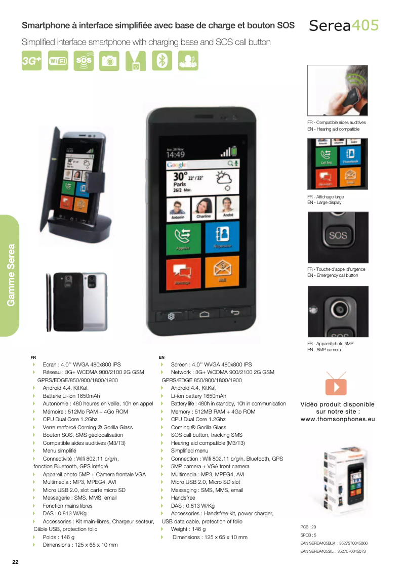Page 1 de la notice Fiche technique Thomson Serea 405