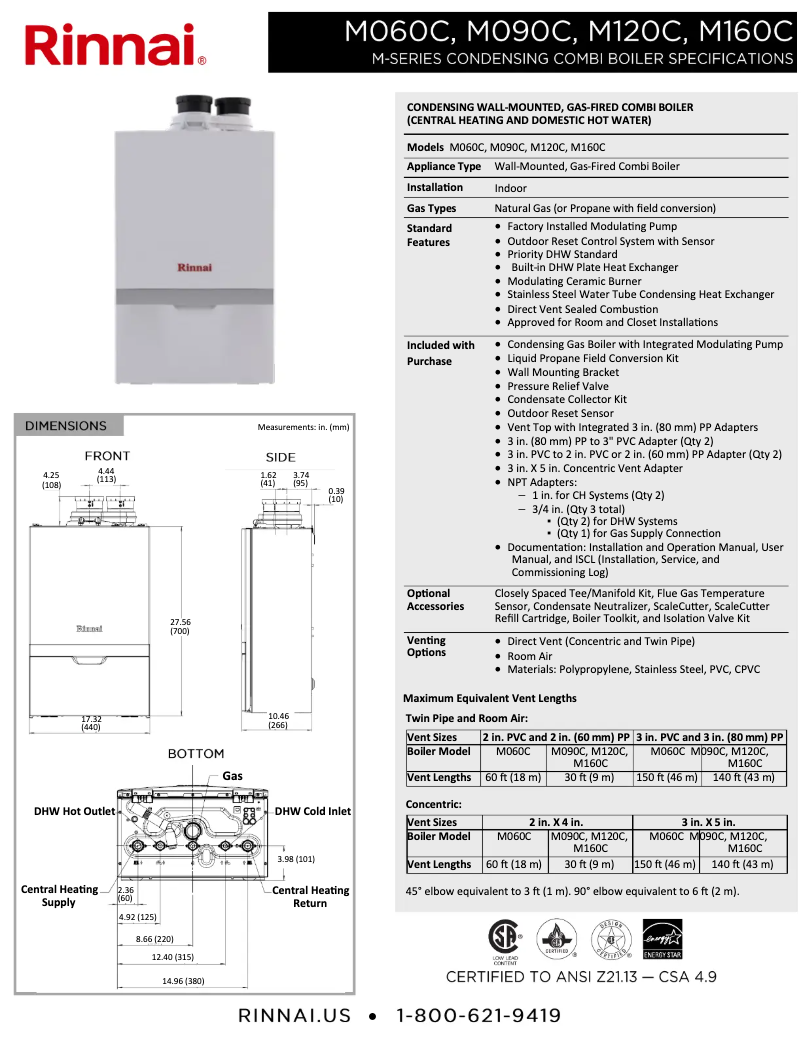 Page n°1 - Fiche technique Rinnai M160CN