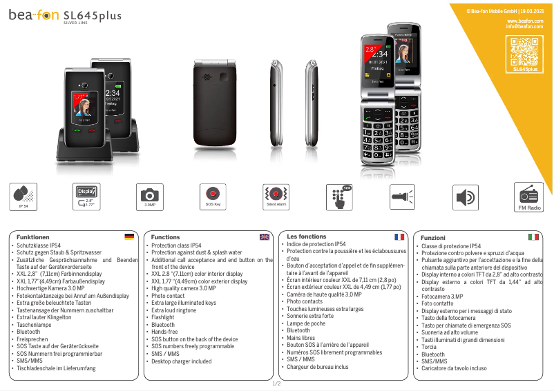 Page n°1 - Manuel utilisateur Bea-fon SL645plus