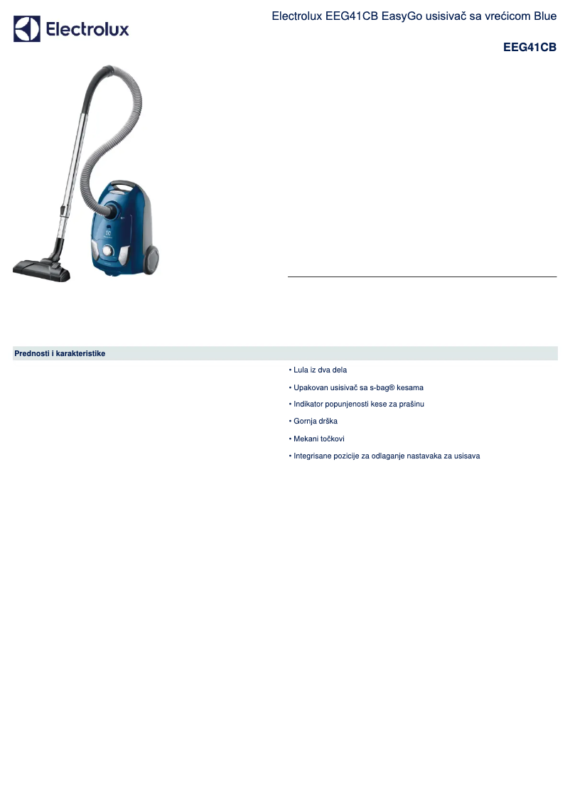 Página 1 del manual Ficha técnica Electrolux EEG41CB