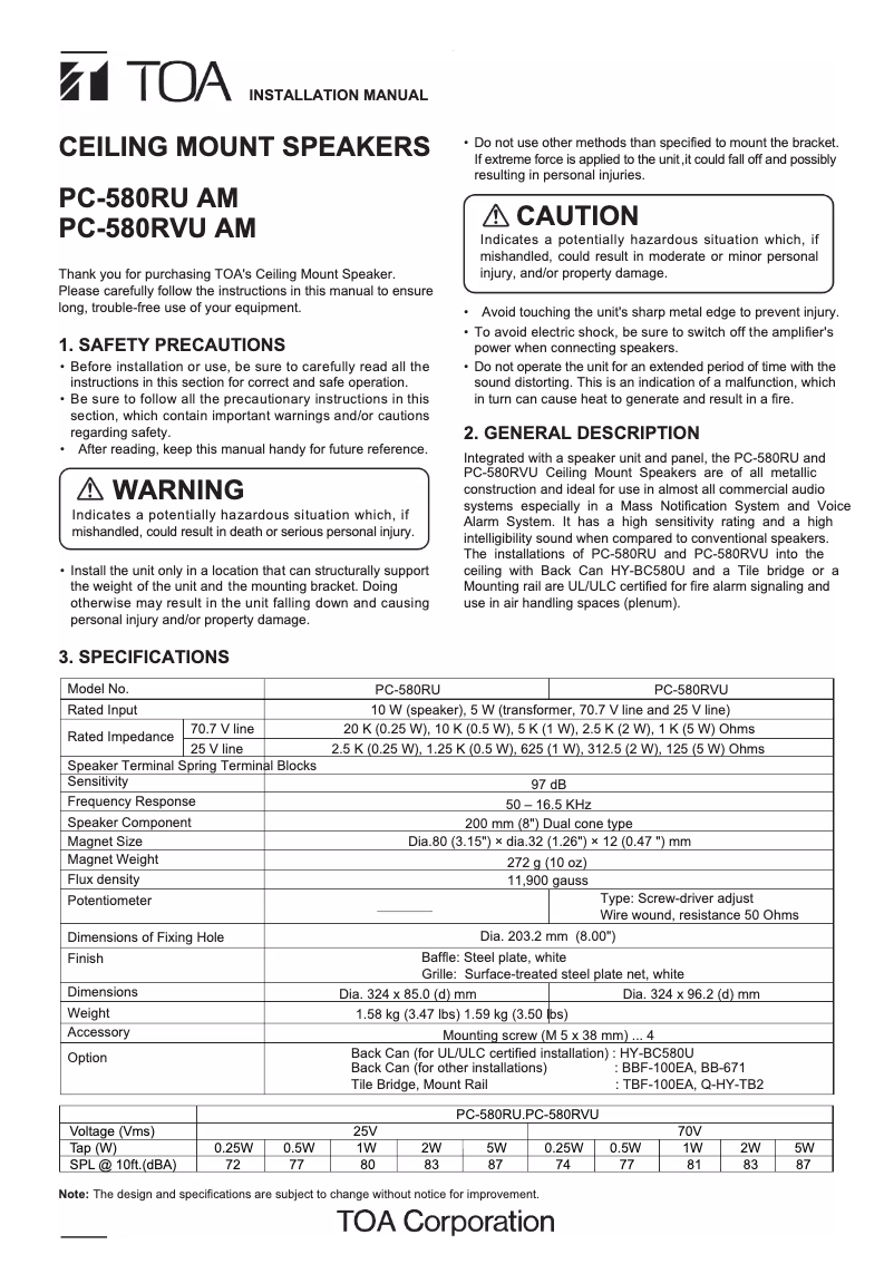 Page n°1 - Manuel utilisateur TOA PC-580RU