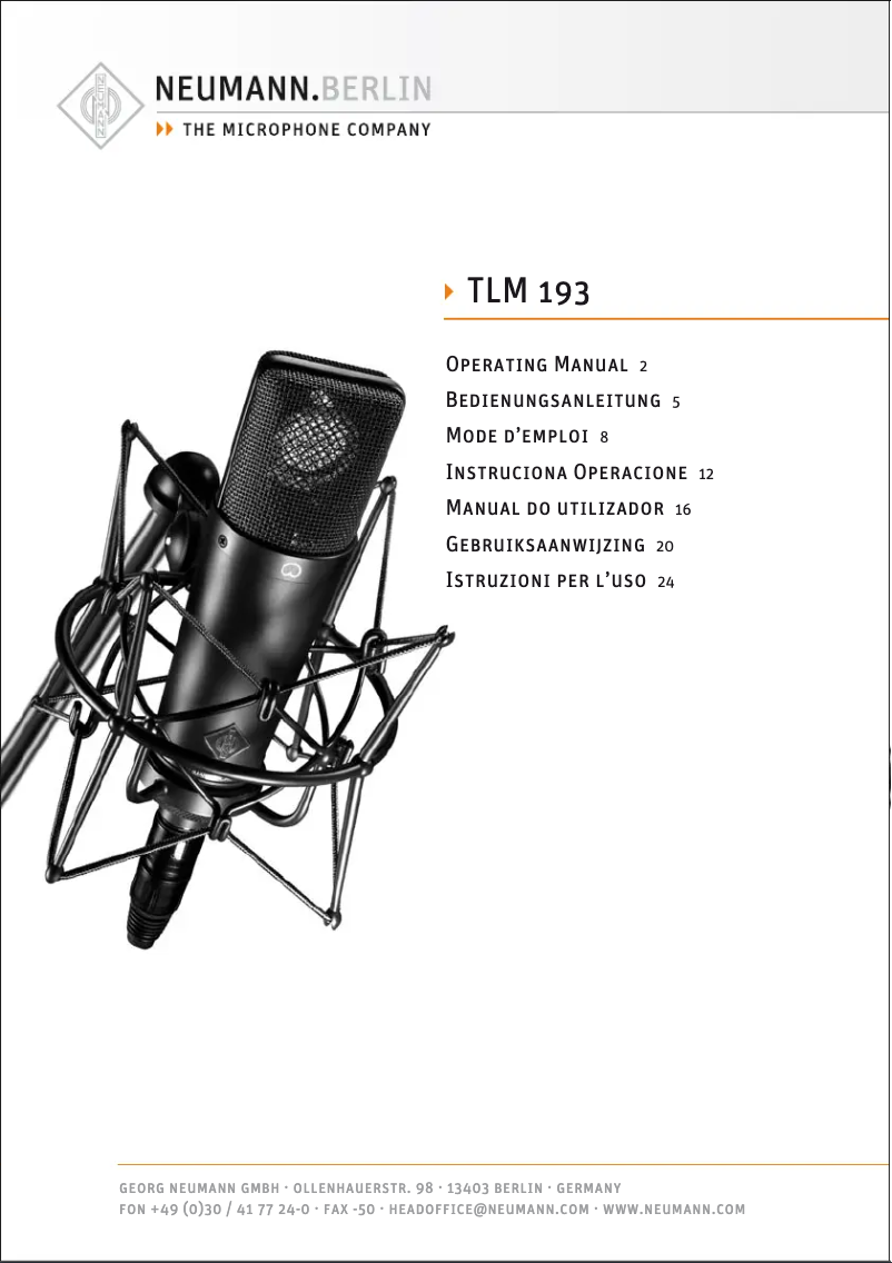 Page n°1 - Manuel utilisateur Neumann TLM 193