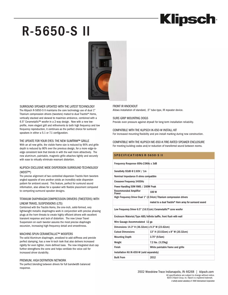 Page n°1 - Fiche technique Klipsch R-5650-S