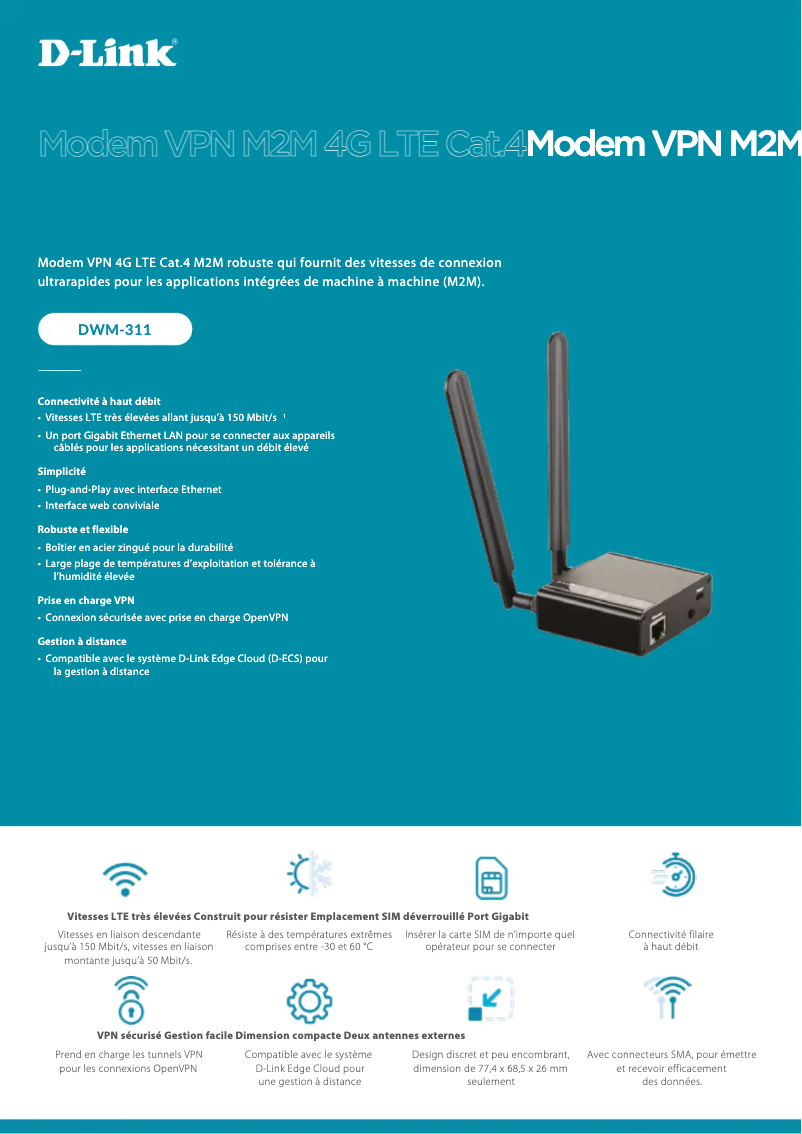 Page 1 de la notice Fiche technique D-Link DWM-311