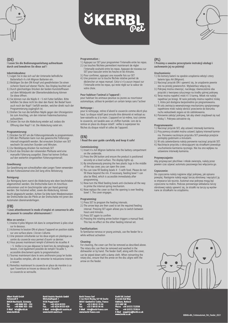 Page 1 de la notice Manuel utilisateur Kerbl Pet Feeder 80846