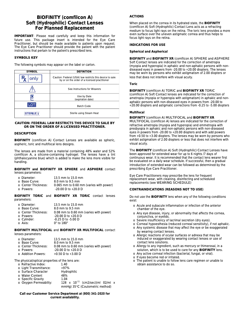 Page n°1 - Manuel utilisateur CooperVision Biofinity Toric