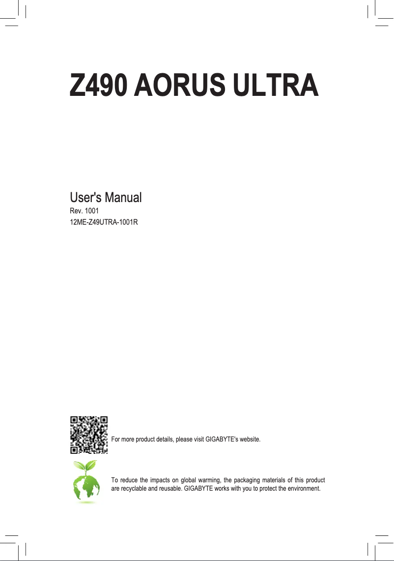 Page n°1 - Manuel utilisateur Gigabyte Z490 Aorus Ultra