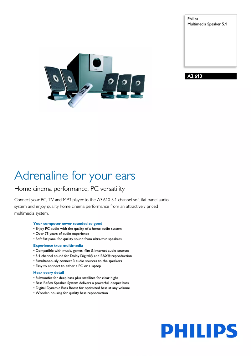 Página 1 del manual Ficha técnica Philips A3.610