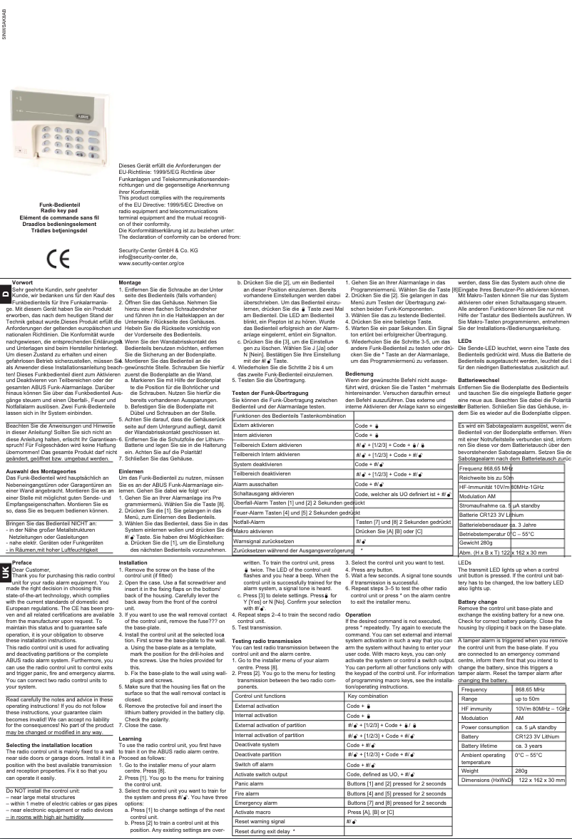 Page 1 de la notice Instructions / montage Abus FU9045