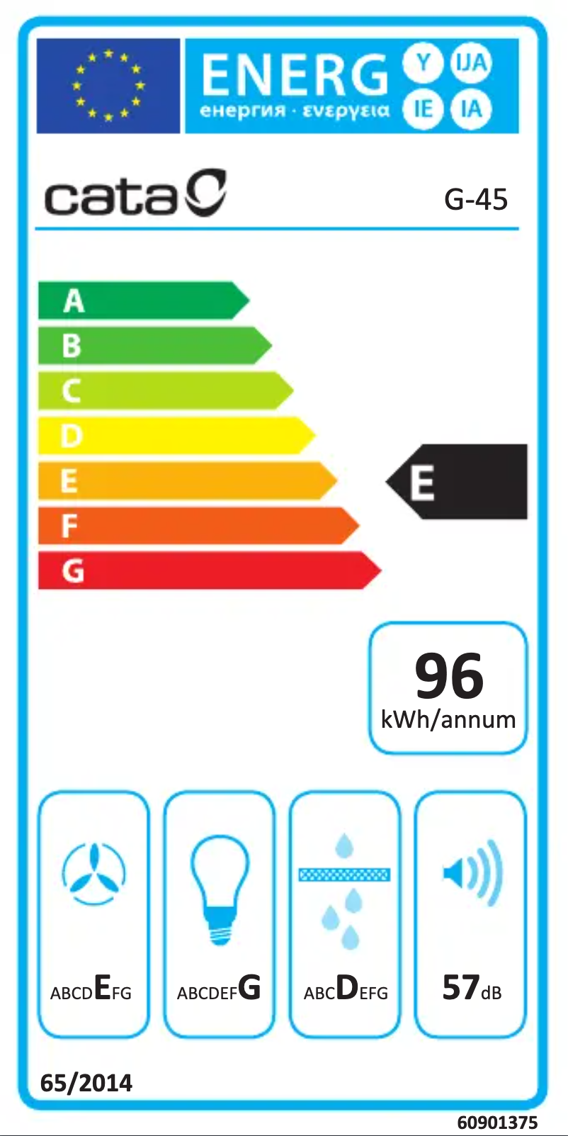 Page 1 de la notice Label énergétique CATA G45 WH