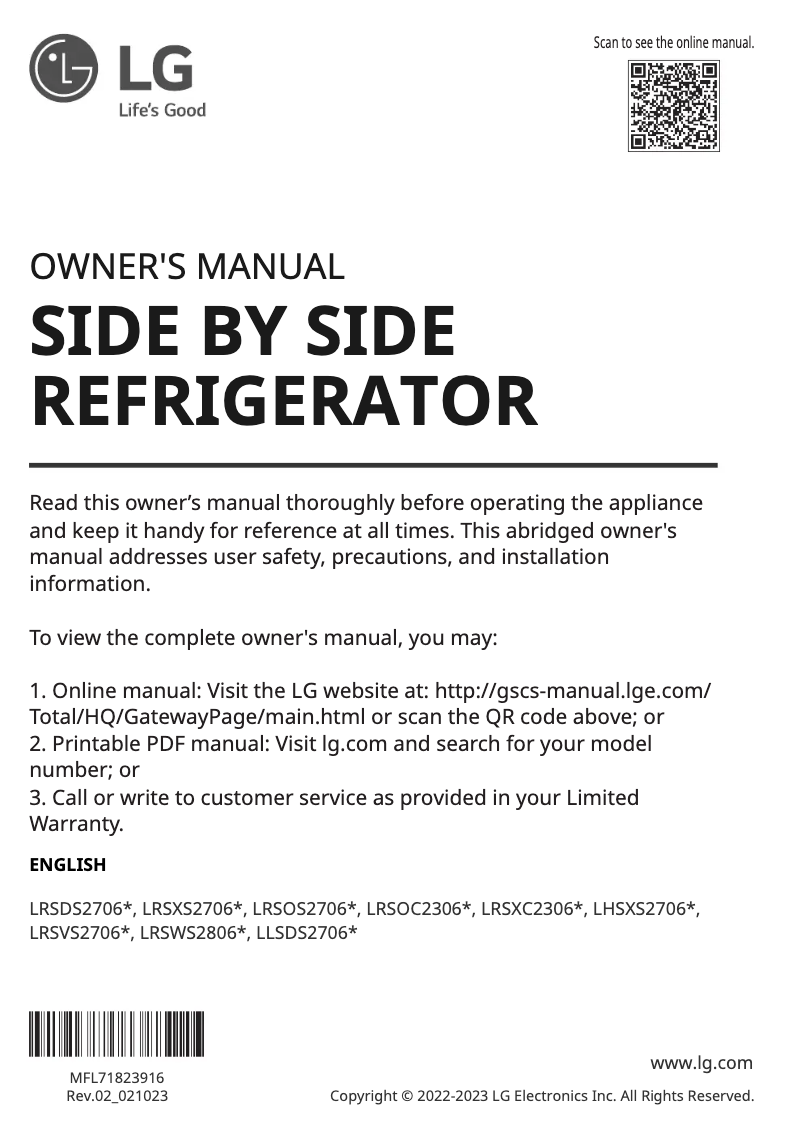 Página 1 del manual Manual de usuario LG LRSXC2306V