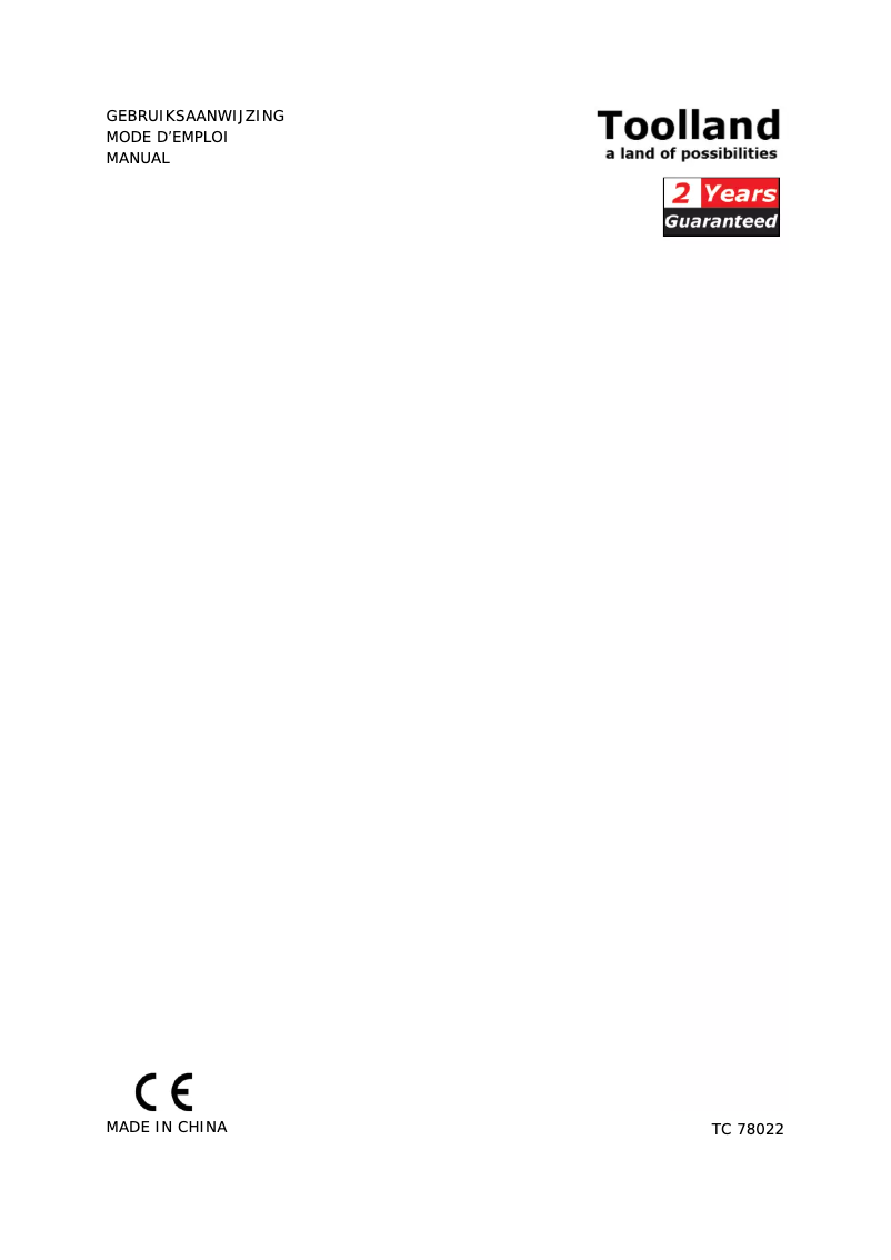 Page n°1 - Manuel utilisateur Toolland TC78022